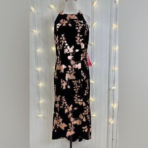 Badgley Mischka Black & Rose Gold High/Low Halter Dress
